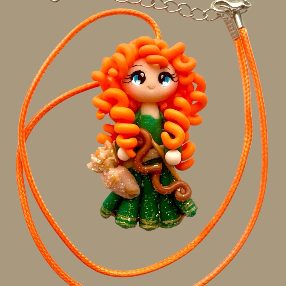 Large 3D Princess Merida of Disney Movie Brave Handmade Orange & Green Necklace